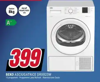 Trony BEKO ASCIUGATRICE BEKO ASCIUGATRICE DRX823W 15 programmi - Programma Lana Refresh. Illuminazione Cesto offerta