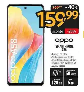 Sinergy oppo SMARTPHONE A58 offerta