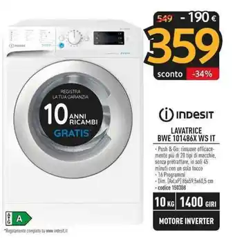 Sinergy INDESIT LAVATRICE BWE 101486X WS IT offerta