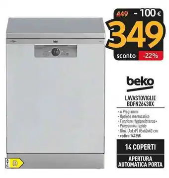 Sinergy beko LAVASTOVIGLIE BDFN26430X offerta