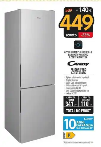 Sinergy CANDY FRIGORIFERO CCE4T618ES offerta