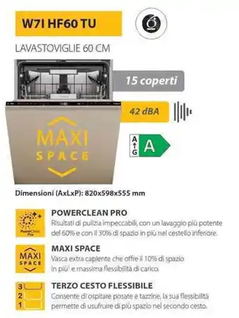 Whirlpool W71 HF60 TU LAVASTOVIGLIE 60 CM