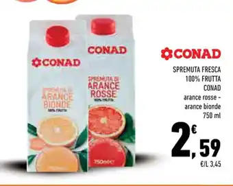 Conad *CONAD SPREMUTA FRESCA 100% FRUTTA CONAD arance rosse - arance bionde 750 ml offerta
