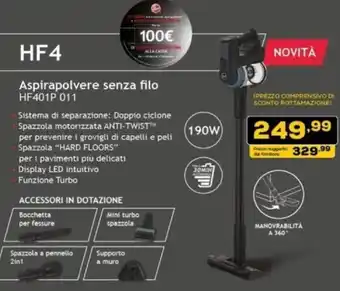 Euronics HF4 Aspirapolvere senza filo HF401P 011 offerta