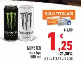 Conad MONSTER vari tipi 500 ml offerta