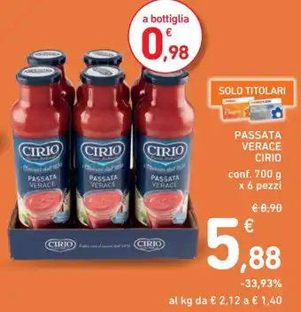 Spazio Conad PASSATA VERACE CIRIO conf. 700 g x 6 pezzi offerta