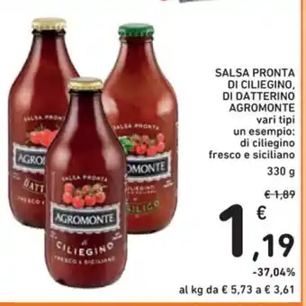 Spazio Conad SALSA PRONTA DI CILIEGINO, DI DATTERINO AGROMONTE vari tipi 330 g offerta