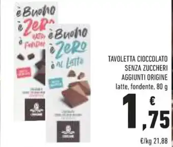 Conad TAVOLETTA CIOCCOLATO SENZA ZUCCHERI AGGIUNTI ORIGINE latte, fondente, 80 g offerta