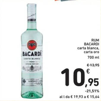 Spazio Conad RUM BACARDI carta blanca, carta oro 700 ml offerta