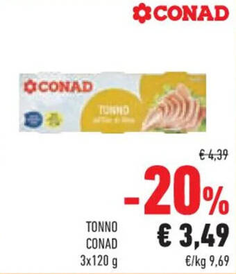 Conad TONNO CONAD 3 x 120 g offerta