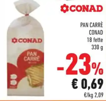 Conad PAN CARRÈ CONAD 18 fette 330 g offerta