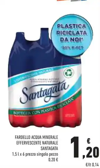 Conad FARDELLO ACQUA MINERALE EFFERVESCENTE NATURALE SANTAGATA 1,5 l x 6 prezzo singolo pezzo offerta