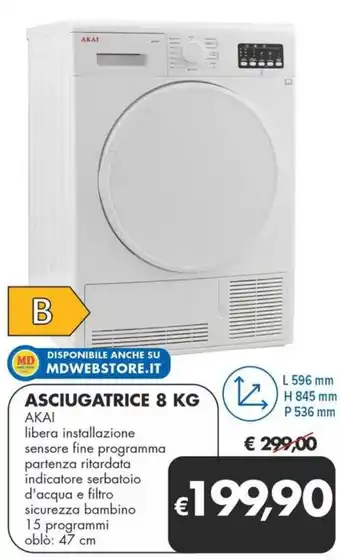 MD Discount ASCIUGATRICE 8 KG ΑΚΑΙ offerta