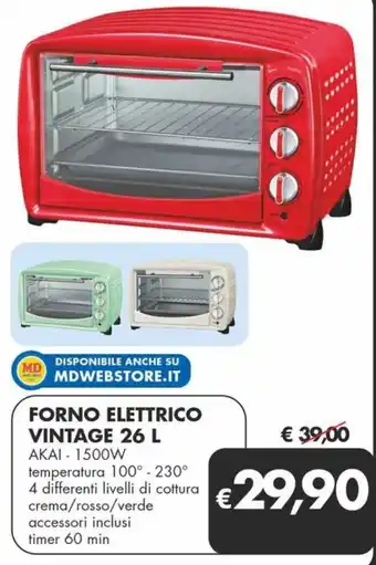 MD Discount FORNO ELETTRICO VINTAGE 26 L AKAI - 1500W offerta