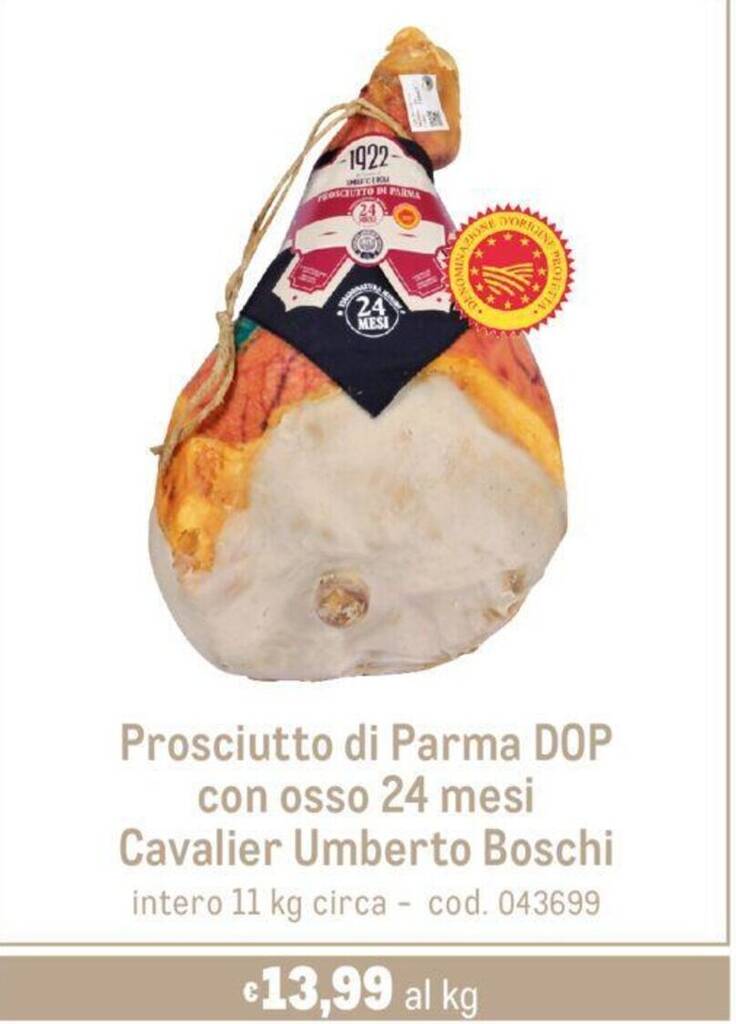 Prosciutto di Parma DOP con osso 24 mesi Cavalier Umberto Boschi intero