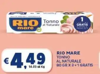 Sisa RIO MARE TONNO AL NATURALE 80 GR X3+1 GRATIS offerta