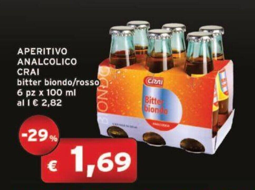 APERITIVO ANALCOLICO CRAI bitter biondo/rosso 6 pz x 100 ml offerta di Crai