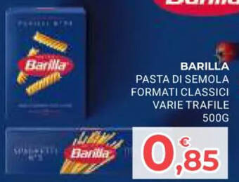 Eté BARILLA PASTA DI SEMOLA FORMATI CLASSICI VARIE TRAFILE 500G offerta