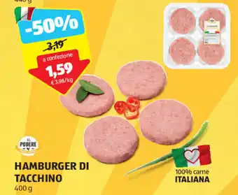 ALDI IL PODERE HAMBURGER DI TACCHINO 400 g offerta