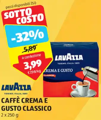 ALDI LAVAZZA CAFFÈ CREMA E GUSTO CLASSICO 2 x 250 g offerta