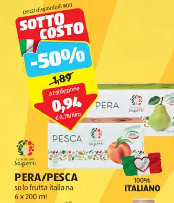 ALDI PERA/PESCA solo frutta italiana 6 x 200 ml offerta