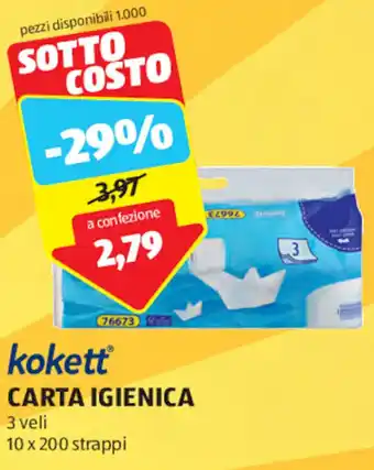 ALDI kokett CARTA IGIENICA 3 veli 10 x 200 strappi offerta