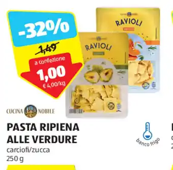 ALDI PASTA RIPIENA ALLE VERDURE carciofi/zucca 250 g offerta