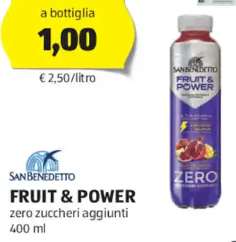 ALDI SAN BENEDETTO FRUIT & POWER zero zuccheri aggiunti 400 ml offerta