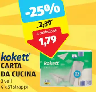 ALDI kokett CARTA DA CUCINA 3 veli 4x51 strappi offerta