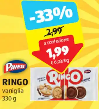 ALDI PAVESI RINGO vaniglia 330 g offerta