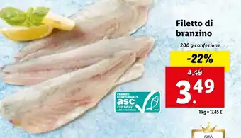 Lidl Filetto di branzino 200 g confezione offerta