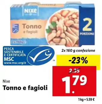 Lidl Nixe Tonno e fagioli 2x 160 g confezione offerta