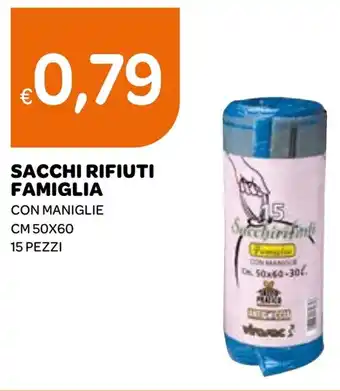 SACCHI RIFIUTI FAMIGLIA CON MANIGLIE CM 50X60 15 PEZZI