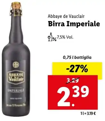 Lidl Abbaye de Vauclair Birra Imperiale 0,75 l bottiglia offerta