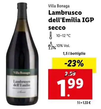 Lidl Villa Bonaga Lambrusco dell'Emilia IGP secco 1,5 l bottiglia offerta