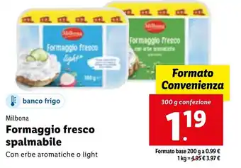 Lidl Milbona Formaggio fresco spalmabile 300 g confezione offerta