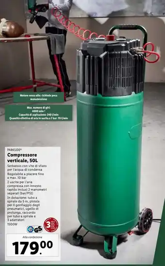 Lidl PARKSIDE Compressore verticale, 50L offerta