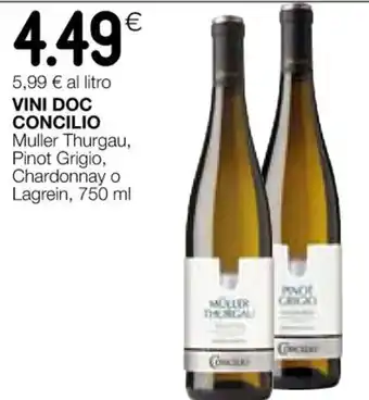 Coop VINI DOC CONCILIO Muller Thurgau, Pinot Grigio, Chardonnay o Lagrein, 750 ml offerta