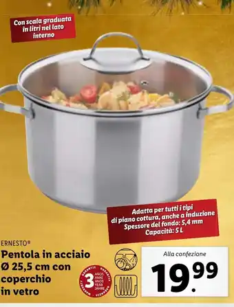 Lidl ERNESTO Pentola in acciaio Ø 25,5 cm con coperchio in vetro offerta