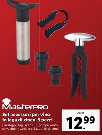 Lidl MasterPRO Set accessori per vino in lega di zinco, 5 pezzi offerta