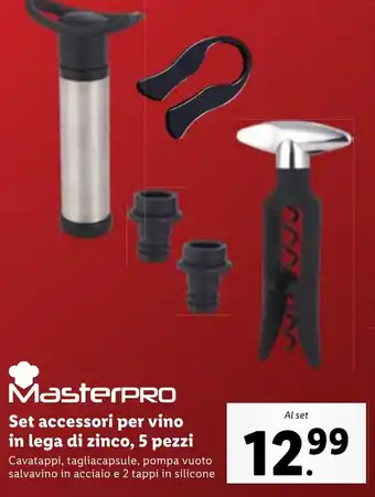 Lidl MasterPRO Set accessori per vino in lega di zinco, 5 pezzi offerta