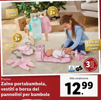 Lidl Playtive Zaino portabambola, vestiti o borsa dei pannolini per bambole offerta