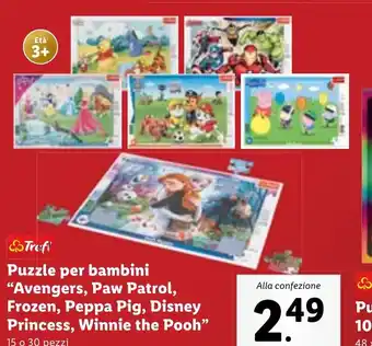 Lidl Puzzle per bambini "Avengers, Paw Patrol, Frozen, Peppa Pig offerta