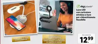 Lidl digipower Luce LED con caricatore wireless o luce per videochiamata flessibile offerta
