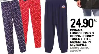 Coop PIGIAMA LUNGO UOMO O DONNA LOONEY TUNES TITTI E SILVESTRO, IN MICROPILE taglie e stampe assortite offerta