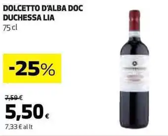 Coop DOLCETTO D'ALBA DOC DUCHESSA LIA 75 cl offerta