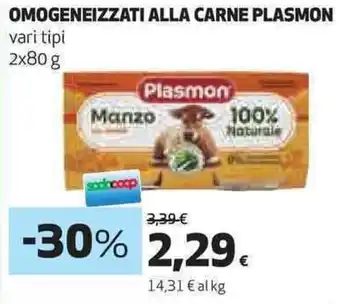 Coop OMOGENEIZZATI ALLA CARNE PLASMON vari tipi 2 x 80 g offerta