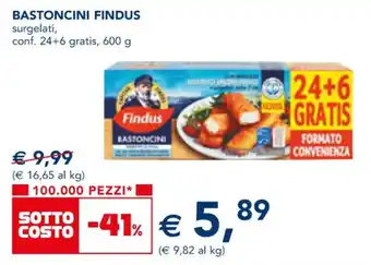Esselunga BASTONCINI FINDUS surgelati, conf. 24+6 gratis, 600 g offerta