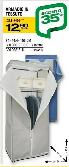 Armadio In Tessuto Colore Grigio 9106968