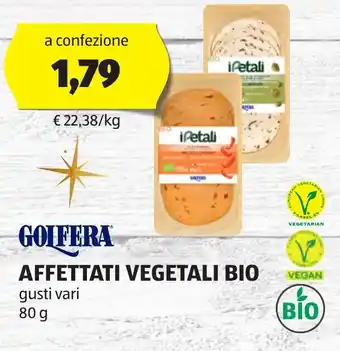 ALDI GOLFERA AFFETTATI VEGETALI BIO gusti vari 80 g offerta